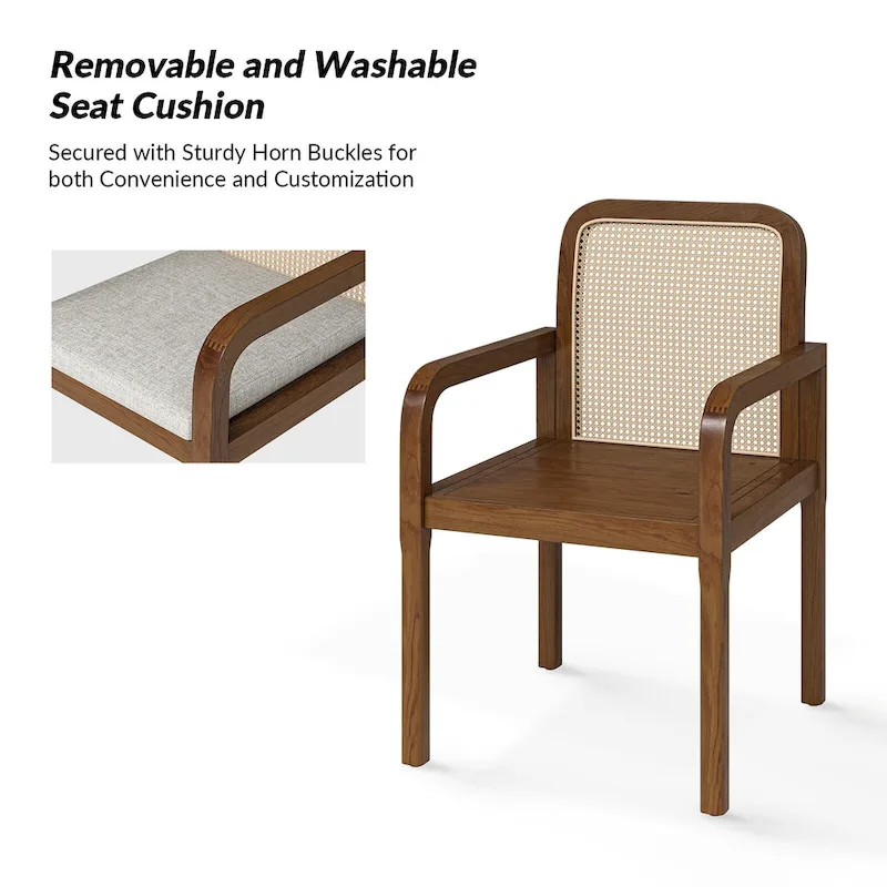 Modern Rattan Back Dining Chair with Removable Cushion | Boho Style | Set Available