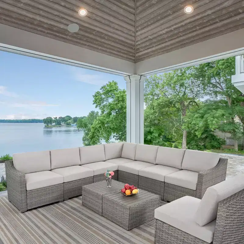 HAPPATIO 10 Piece Patio Conversation Set, Patio Furniture Set with Multiple Configuration Options, Rattan Wicker Outdoor Sectional Sofa.