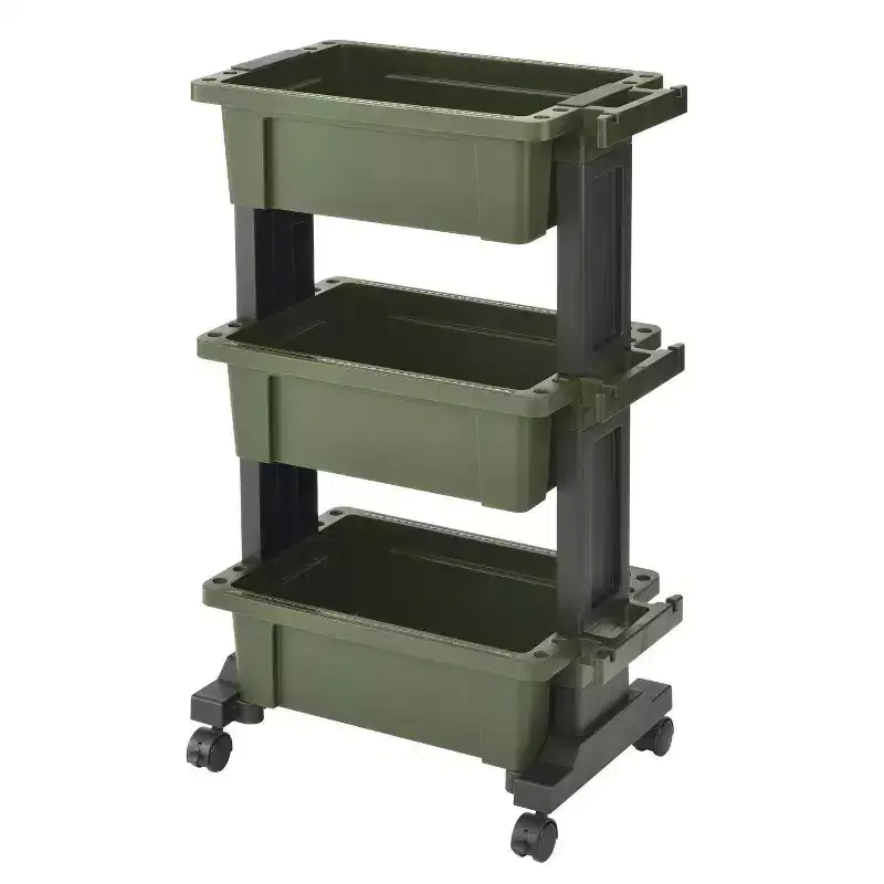 JEJ Astage Heavy-Duty Mobile Tool Trolley with Container Top Design Green Black