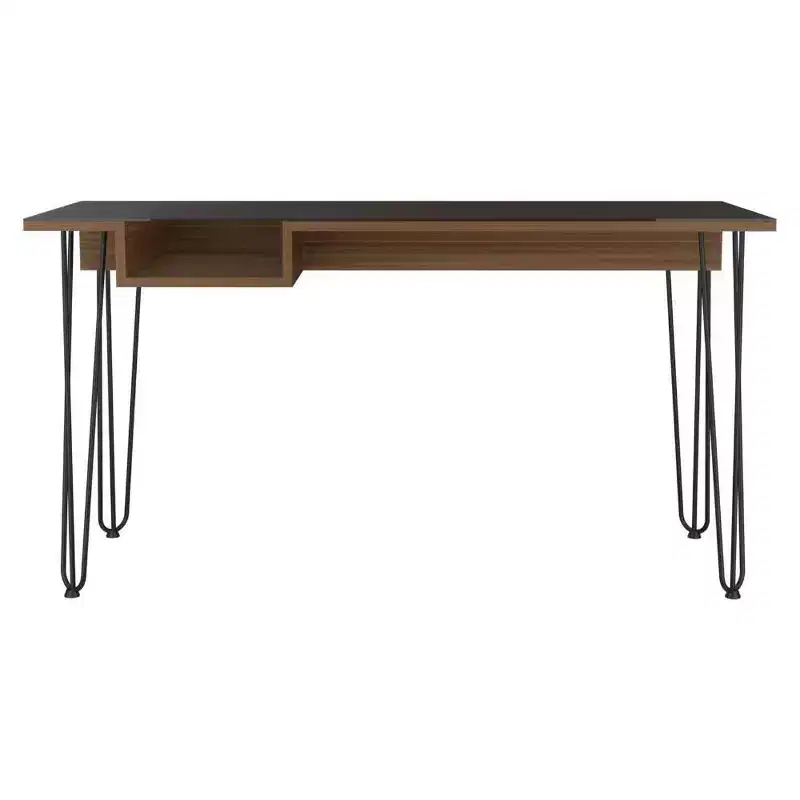 Manila Computer Desk Brown - Boahaus: Ergonomic 55" Wide, Glass Top, Metal Legs, Shelf