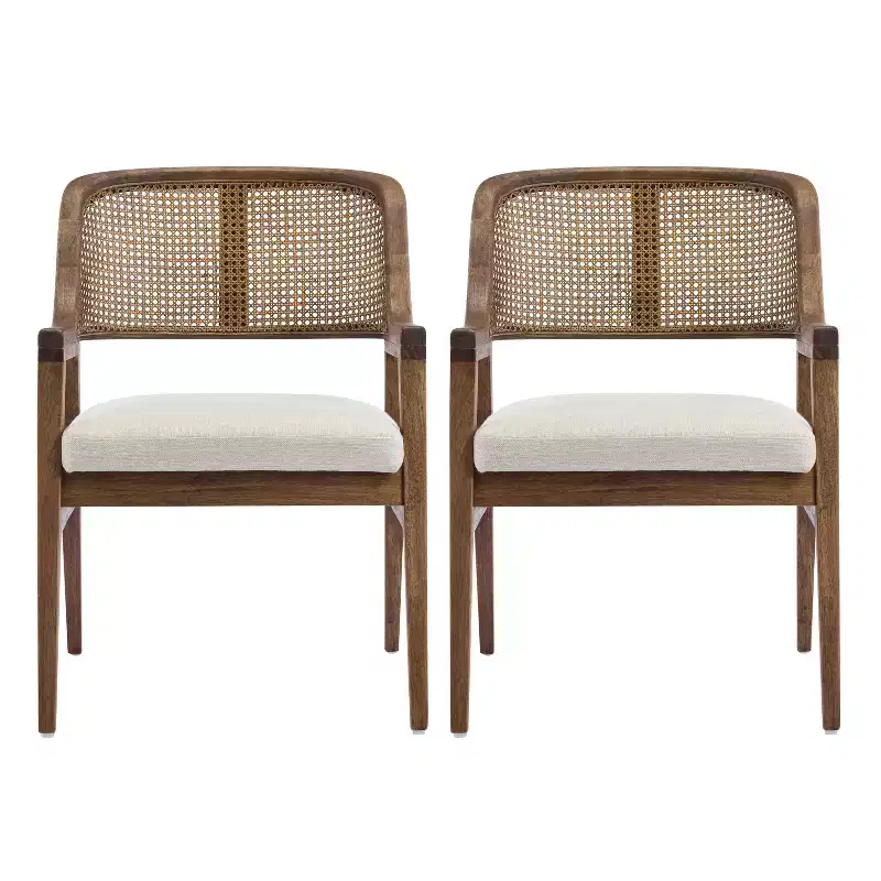 Christopher Knight Home Charlotte Mid-Century Modern Upholstered Dining Chairs with Natural Rattan Cane Back (Set of 2)