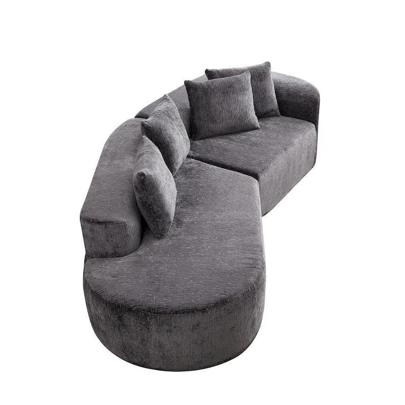 114 Chenille Cloud Sectional Sofa with Extra Deep Seating, and 4 Throw Pillows & No-Assembly Design