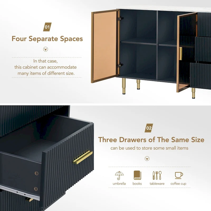 Modern Sideboard with Metal Legs and Handles - 60W x 16D x 36H