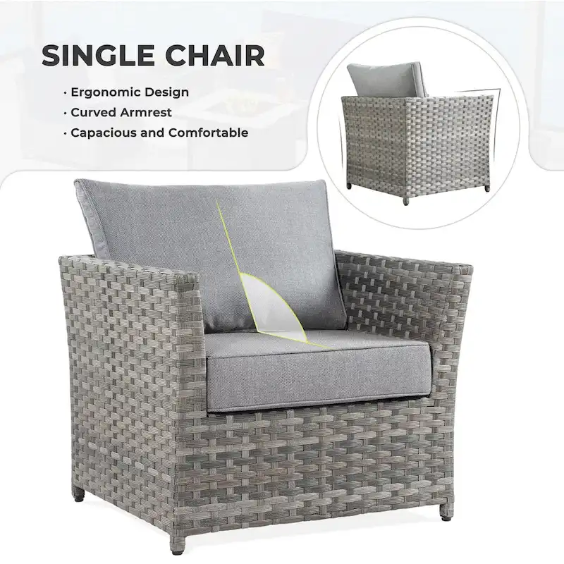 OVIOS 10-Piece Patio Wicker Conversation Rocking Chair Set With Fire Table