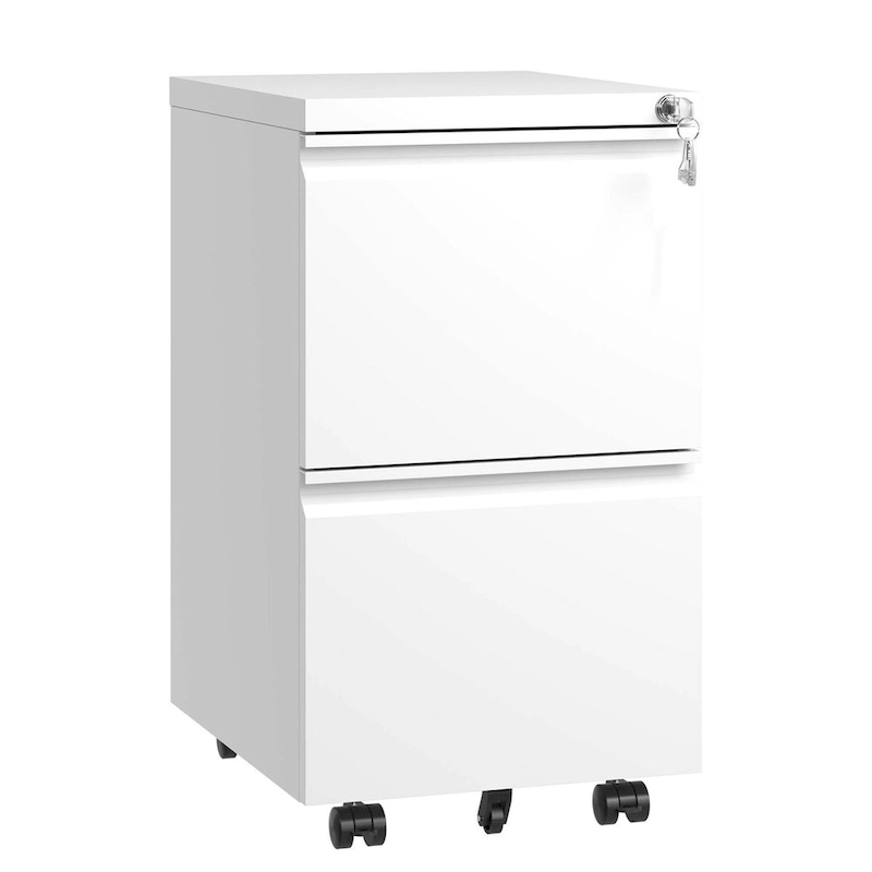 2 Drawer Metal Mobile File Cabinet,Rolling File Cabinet with Lock for Hanging Legal/Letter/A4 Size,Fully Assembled Except Wheels