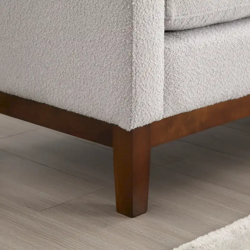 53.5W Elegant Boucle Upholstered Bench, Ottoman with Wood Legs & Bolster Pillows