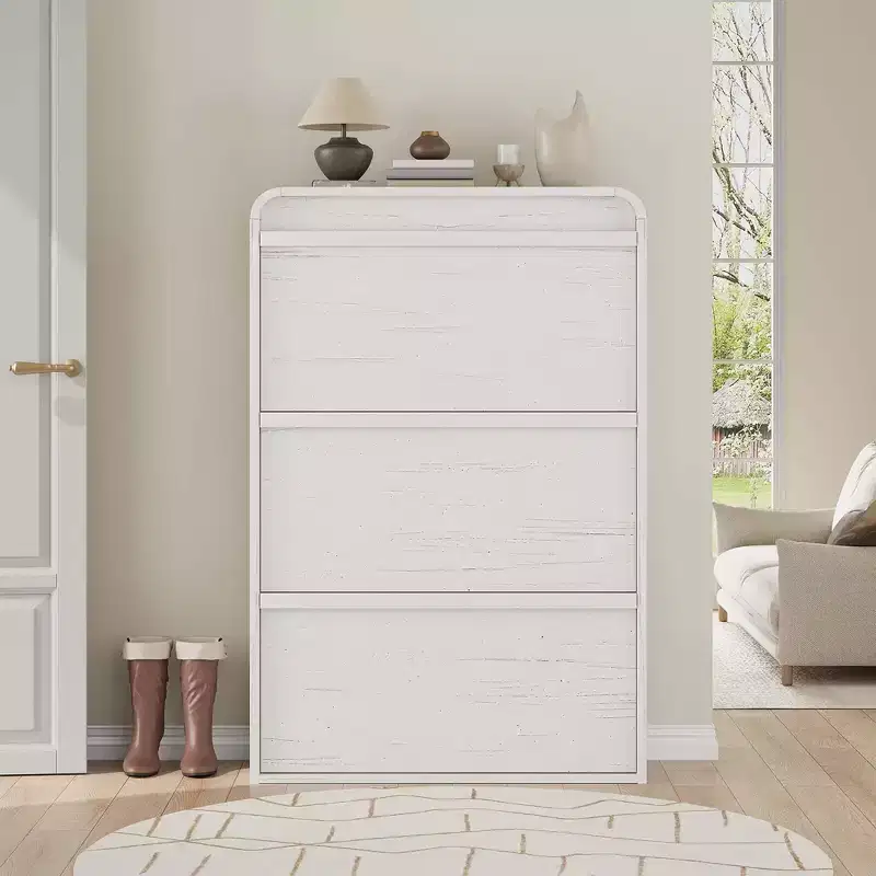Wooden Shoe Cabinet with 3 Flip Drawers Adjustable Shelf Hidden Shoe Storage for Entryway Hallway Living Room