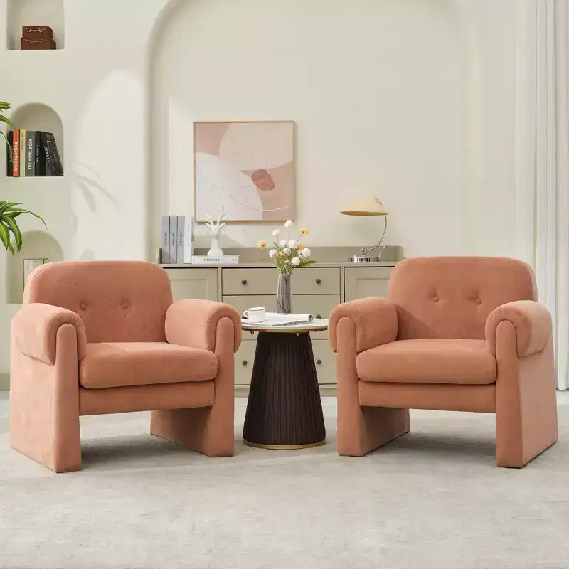 Fluffy Cloud Upholstered Accent Armchair Set of 2 Velvet Ergonomic Bedroom Reading Chair