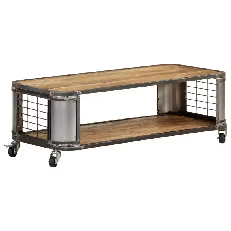 Coffee Table with 4 Castors, Solid Mango Wood, 39.4 Inch