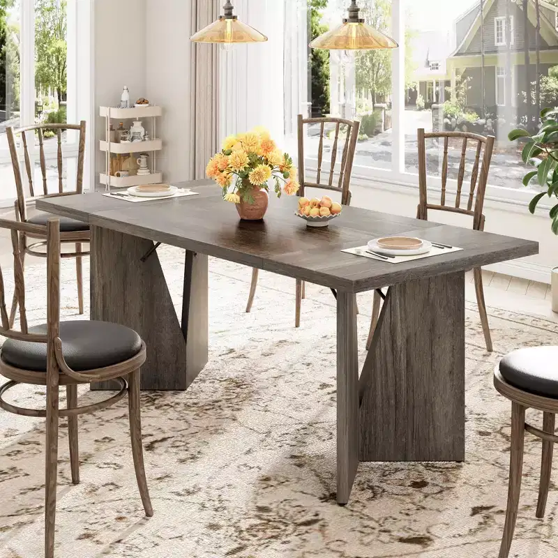 70.9'' Dining Table for 6, Farmhouse Rectangular Kichen Table with Sturdy Frame, Wooden Thickened Long Desk