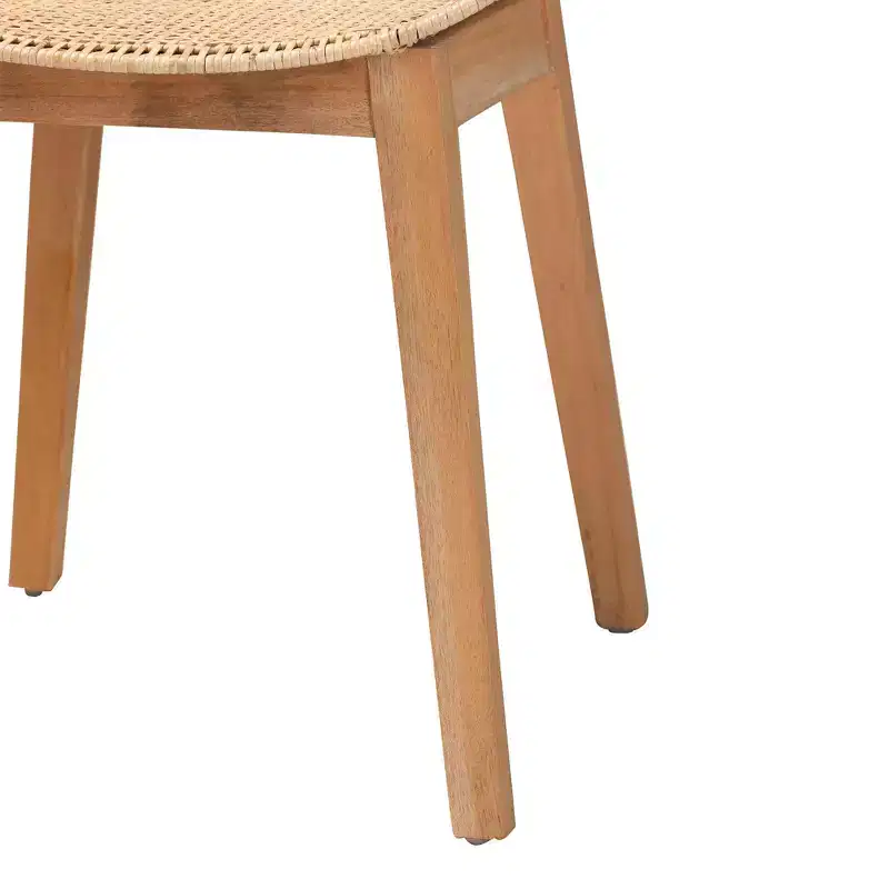 Japandi Mahogany Wood Rattan Dining Chair Set of 2 High Back Armrest Woven Seat 250 lbs