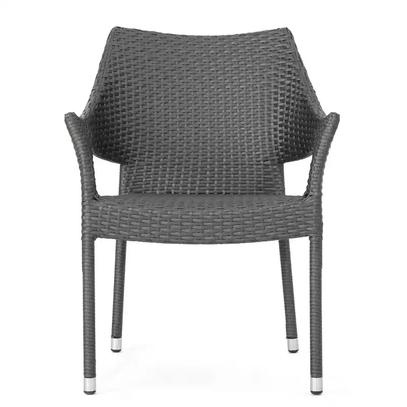 MAYEERTY Gray PE Wicker Stackable Armchair 1 Piece Weather Resistant Space Saving for Patio
