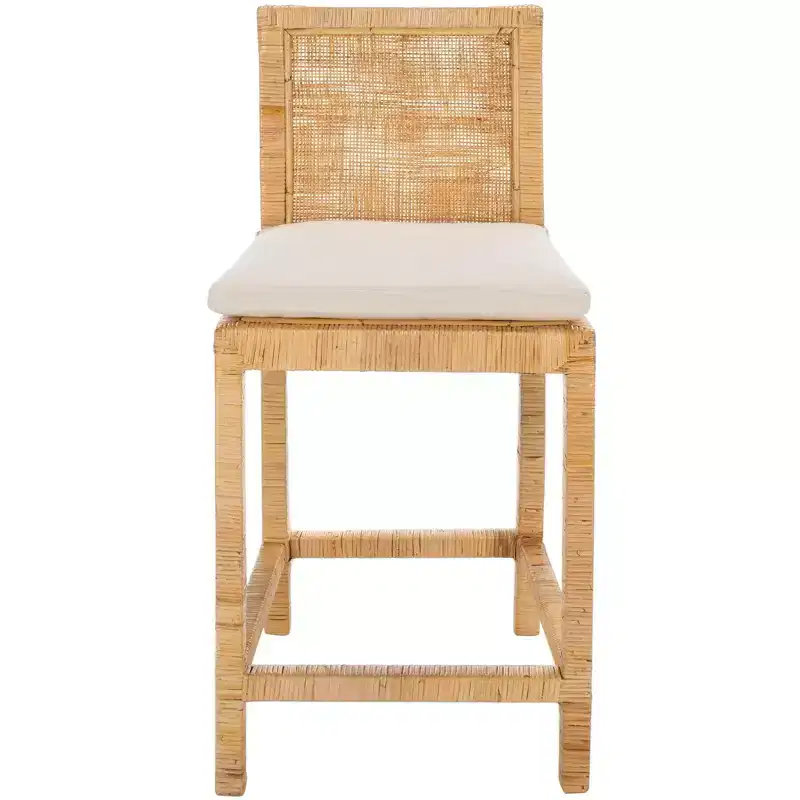 Tojo Cane Counter Stool With Cushion - BST6502 - White/Natural - Safavieh
