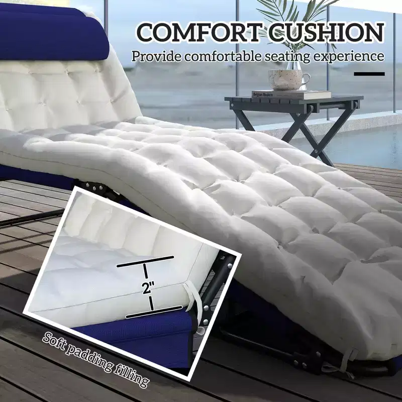 Folding Chaise Lounge Pool Chair with 4-level Reclining Back, Cushion, Side Pocket, Headrest