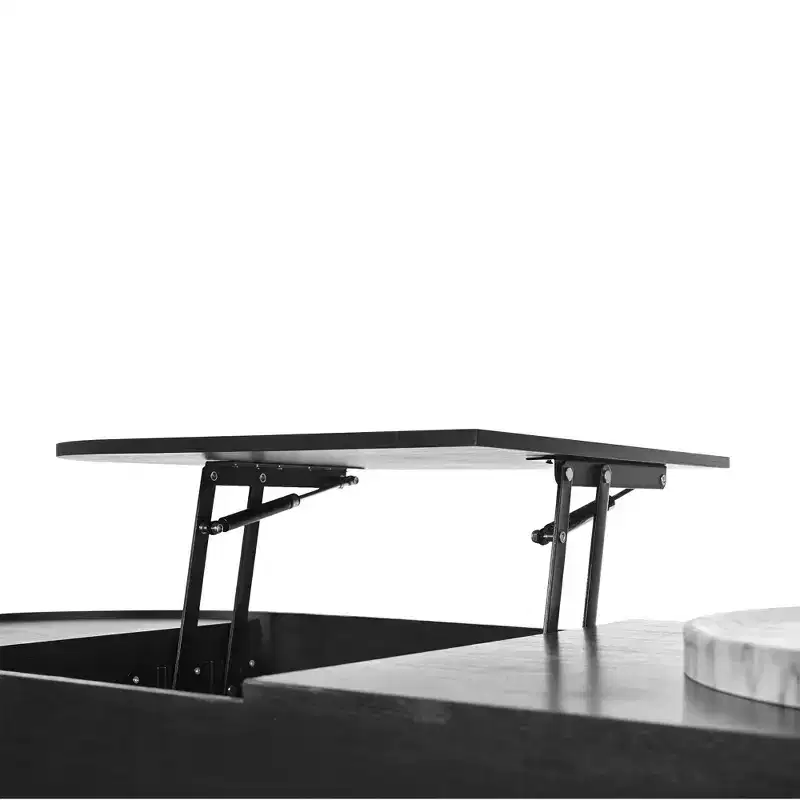 Lift Top Coffee Table Wooden Center Table with 360 Marble-patterned Rotating Tray, 3 Drawers and Hidden Compartment, Brown/Black-ModernLuxe