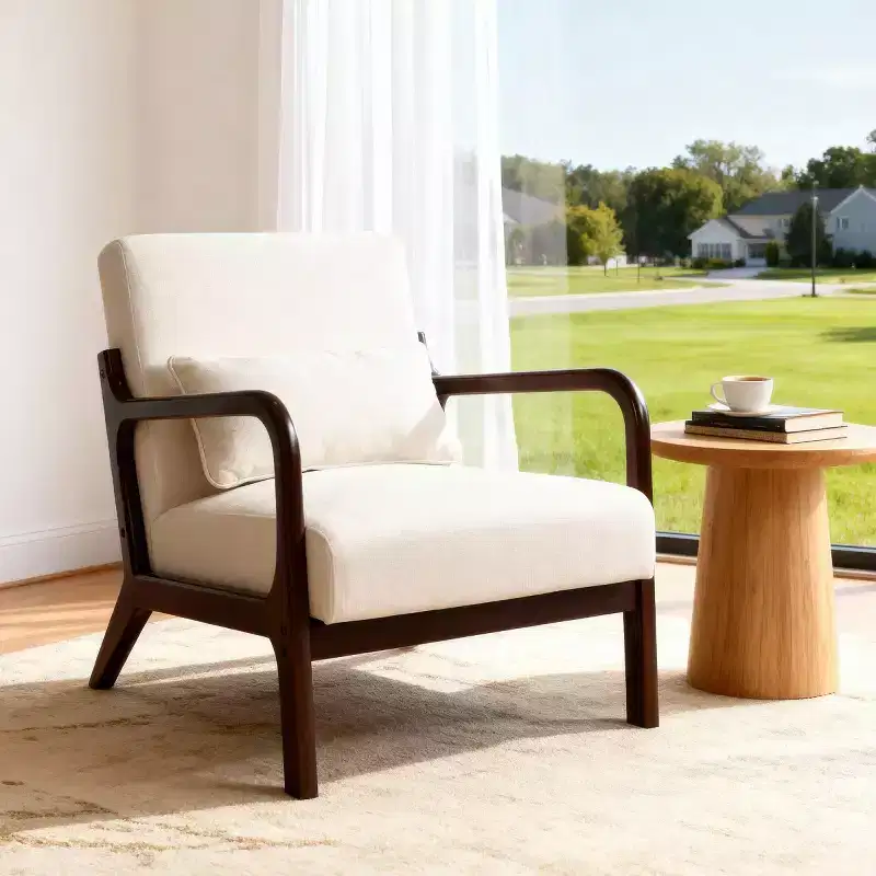 Modern Accent Armchair with Solid Wood Frame, Stylish Upholstered Side Chair, Club Chair for Living Room, Bedroom, or Office-Panipeachy