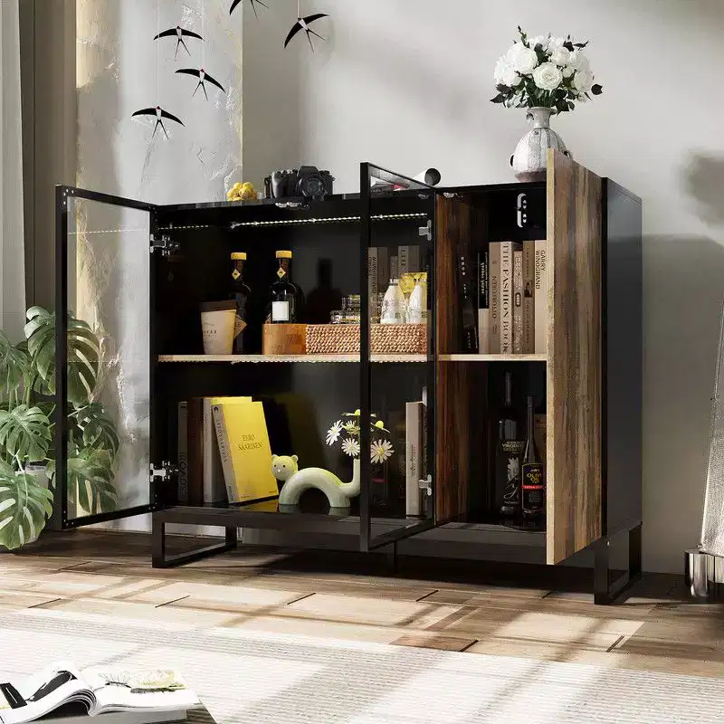 Famapy Modern Glass Display Cabinet with RGB LED Lights,Curio Cabinet,Sideboard Buffet Cabinet,for Living Room & Collection Room