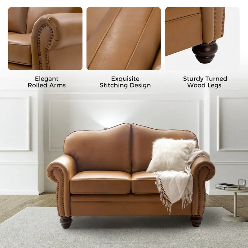 Angel Transitional Genuine Leather Sofa With Tufted Back by