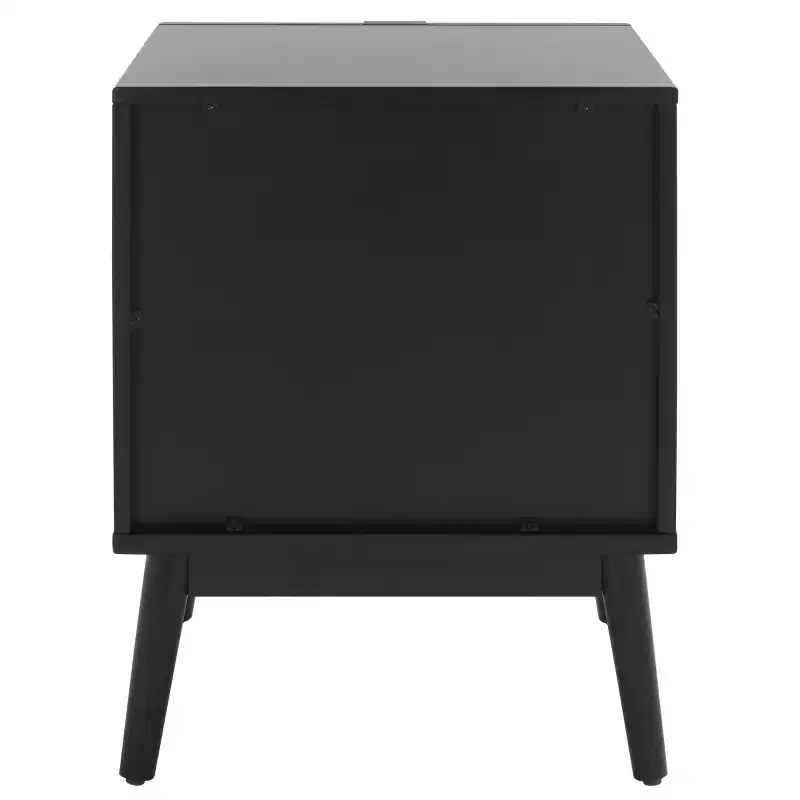 2-Drawer Rattan Nightstand with Splayed Legs, Mid-Century Coastal Bedroom Table