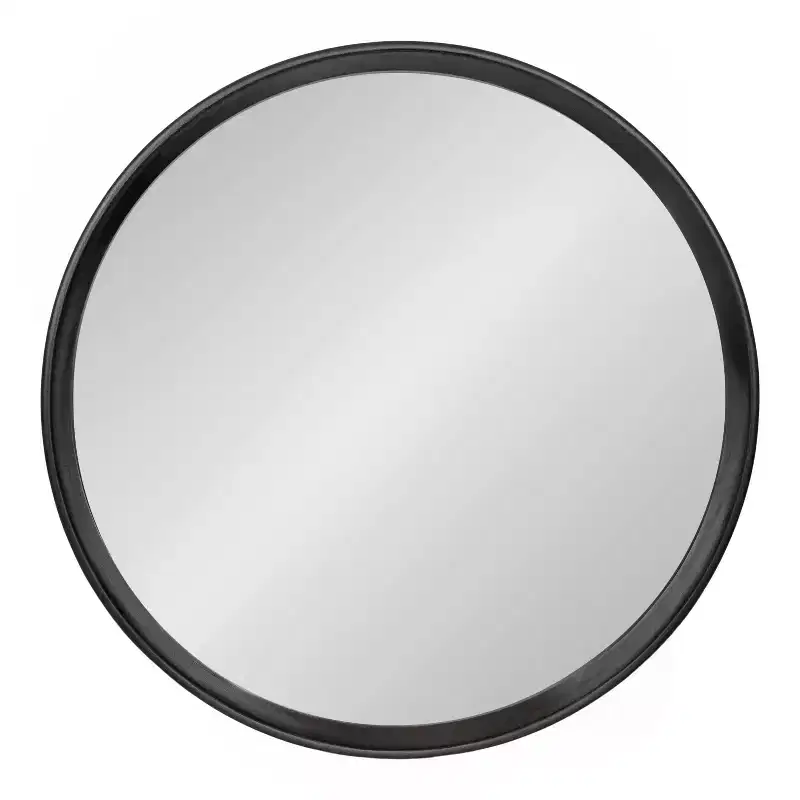 Black Round Wood Framed Wall Mirror, Single