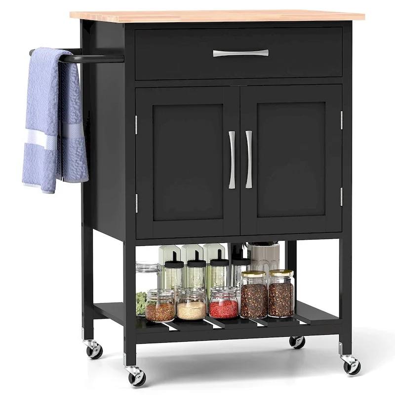 Gymax Rolling Kitchen Island Cart w/ Drawer 2-Door Storage Cabinet