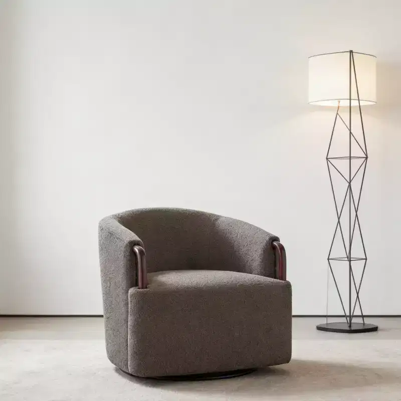 360Swivel Barrel Chair Accent Chair Upholstered Armchair Ergonomic Reading Chair Comfy Vanity Chair with Curved Backrest
