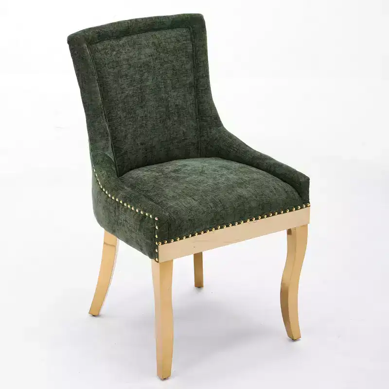 Okak Modern Chenille Dining Chairs Set of 2, Comfy Fabric Chairs with Thick Upholstered, Accent Chairs with Gold - Plated Legs Rivet Trim