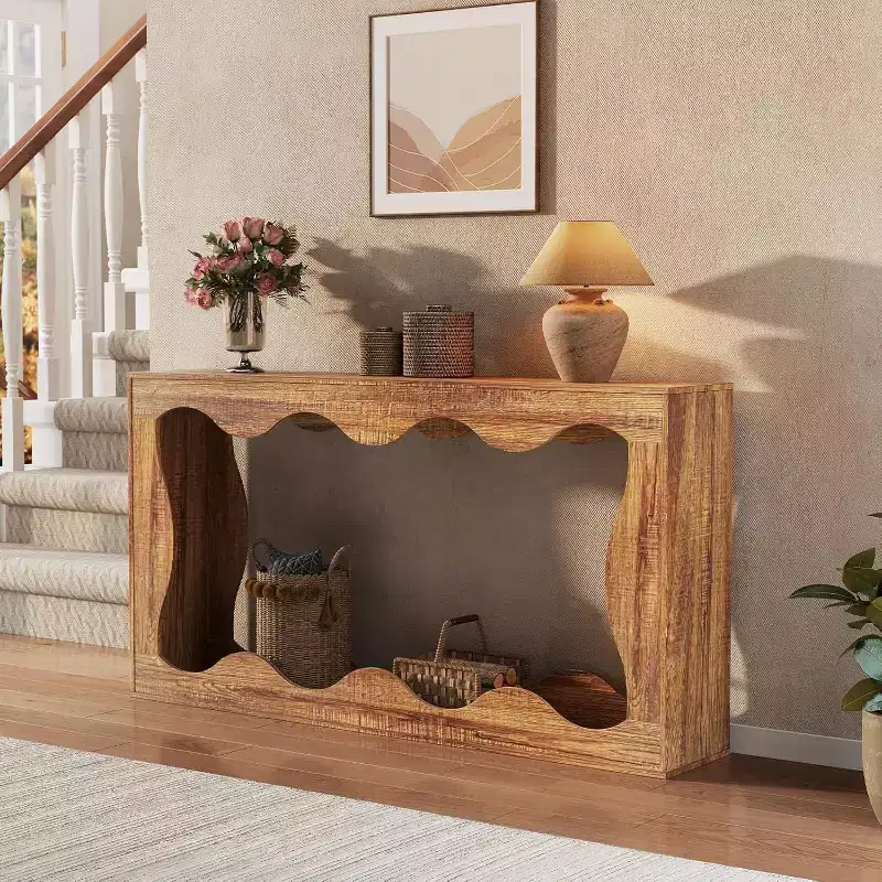 Narrow Console Table with Storage Shelf - 63 Inch Long Entryway Table