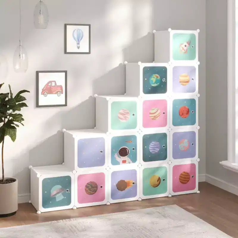 Cube Storage Cabinet for Kids with 15 Cubes Organizer Bookcase White 61 60.6