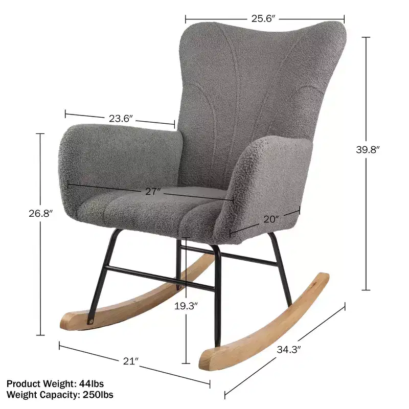 Rocking Chair Teddy Fabric Upholstered Chair Ergonomic Modern Rocker