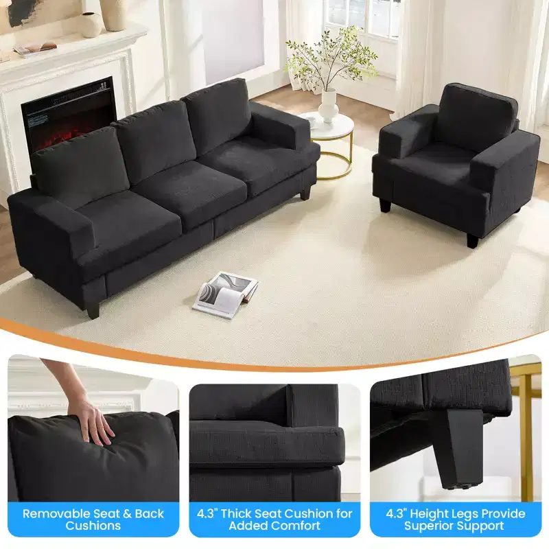 Mjkone 82Chenille 3-Seat Straight Sectional Sofa with 56''Armchair,2 Piece Living Room Sectional Sofa Furniture Sets