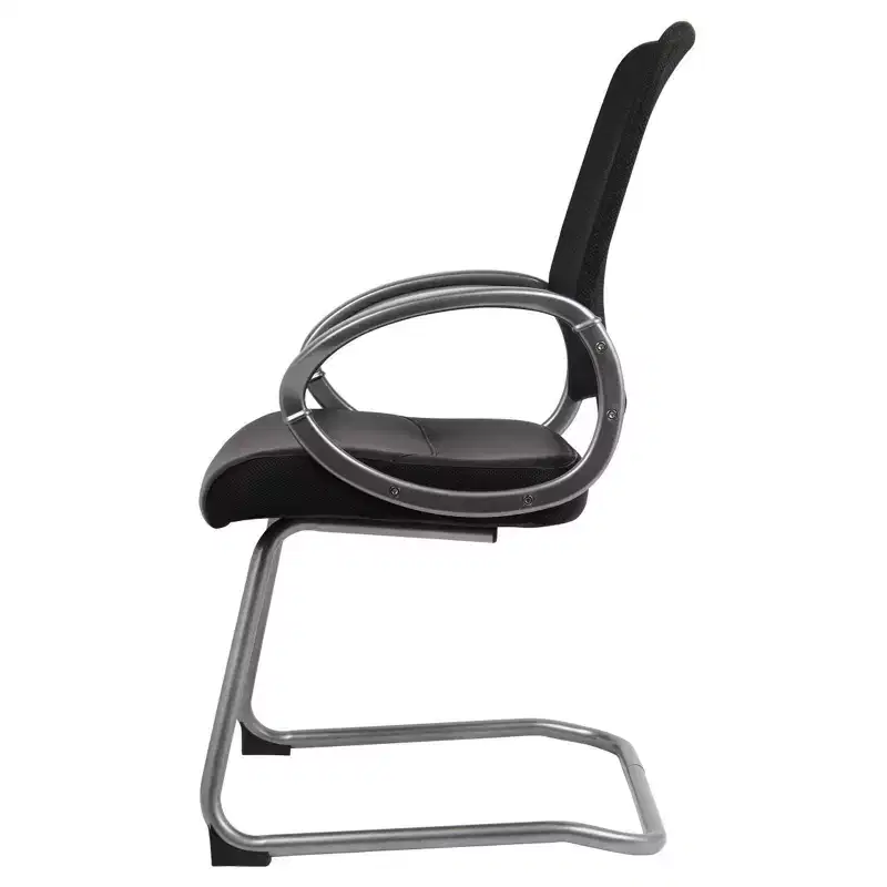 Mesh Back with Pewter Finish Guest Chair Black - Boss Office Products: LeatherPlus Seat, Cantilever Base