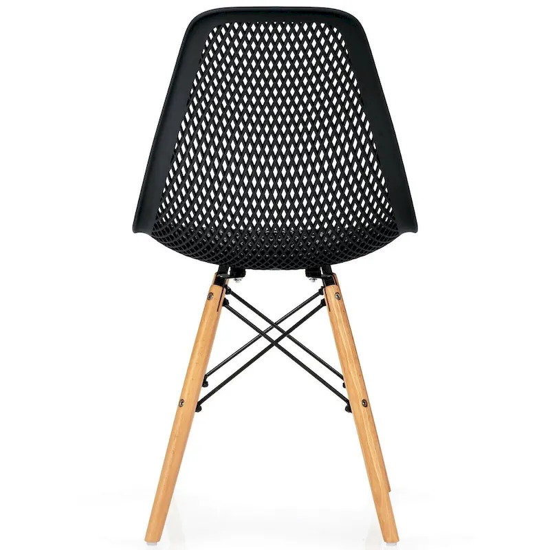 4 Pcs Modern Plastic Hollow Chair Set with Wood Leg - 22 x 18 x 32.5 (L x W x H)