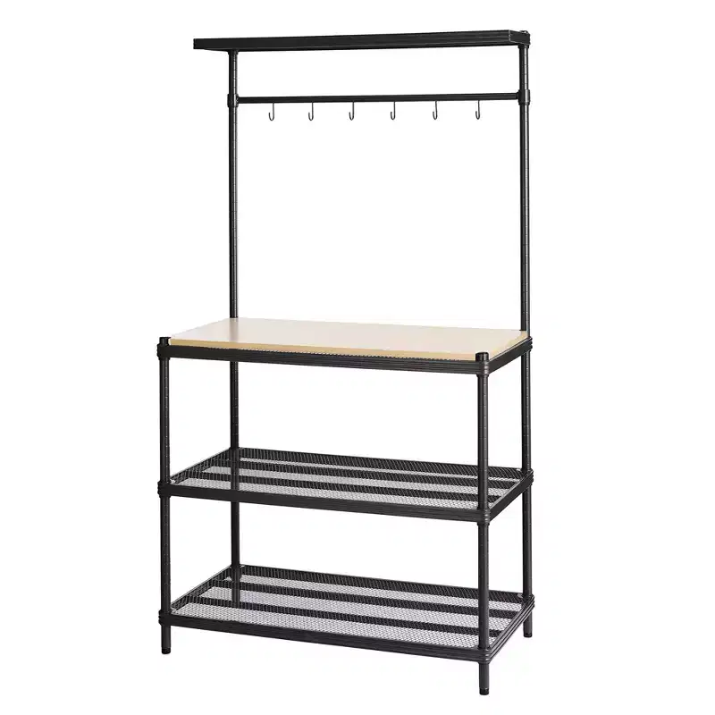 Metal Storage Utility Wood Top Shelving Unit Rack for Garage and Kitchen Storage, 35.4 x 17.7 x 63, White