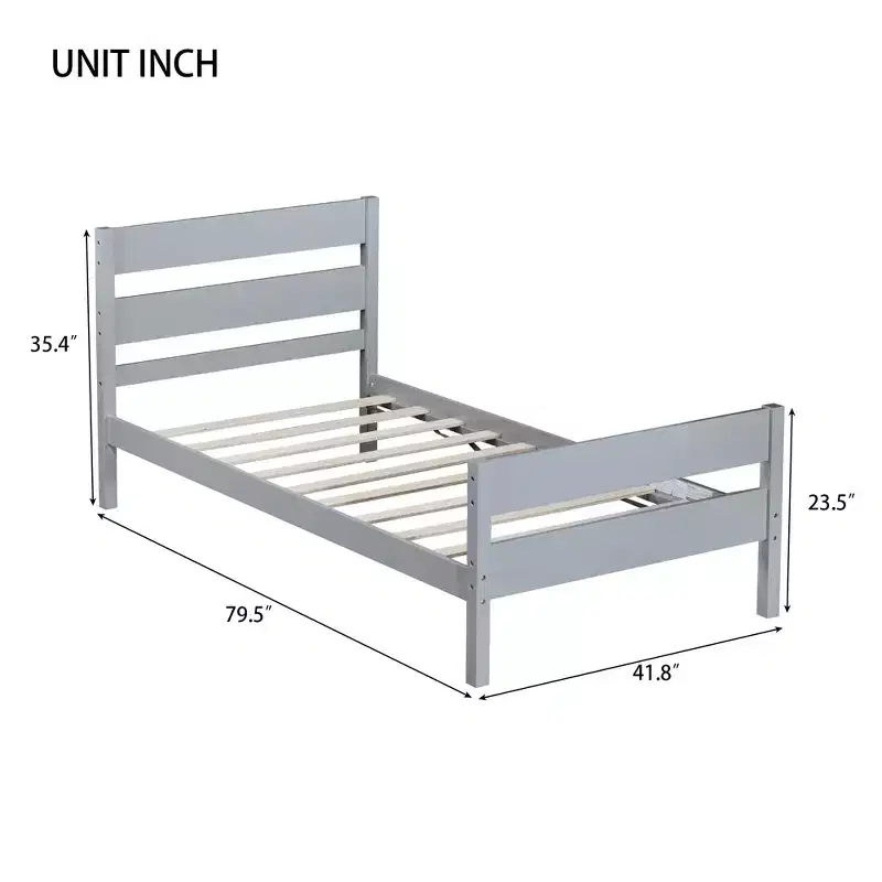 MATEERTY Twin Bed with Headboard Gray