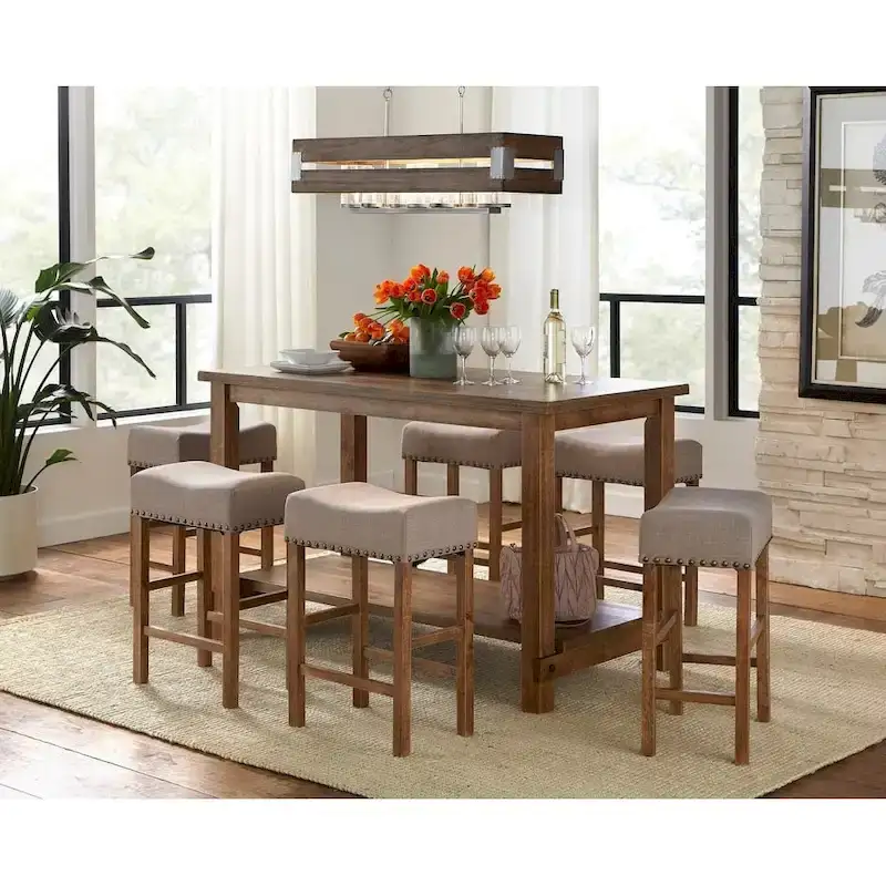 Simple Living Hathaway Nailhead 24-inch Counter Height Saddle Stool (Set of 2)