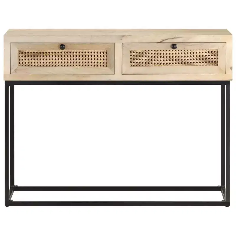 vidaXL Console Table 39.4x13.8x29.9 Solid Mango Wood and Natural Cane