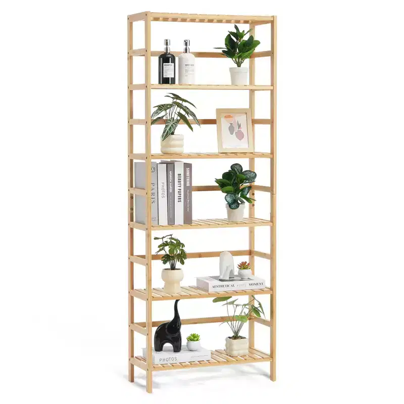 VEVOR 6-Tier Bamboo Shelf, Open Wood Bookshelf, Display Storage Rack Organizer, Freestanding Flower Plant Stand, Multifunctional Bookshelf, Natural