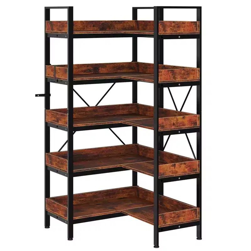 5-Tier Bookshelf, Reversible L-Shaped Corner Bookshelf, 65 Industrial Metal Storage Rack with 10 Open Shelves, Adjustable Etagere for Home & Office