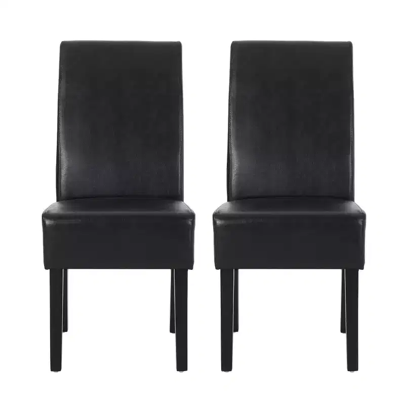 Christopher Knight Home Set of 2 Pollards Faux Leather Upholstered Dining Chairs Midnight Black/Espresso