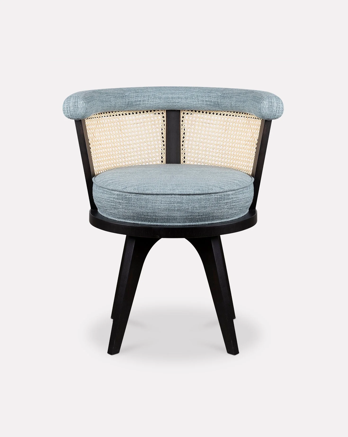 Ash Wood Rattan Back Upholstered Dining Chair