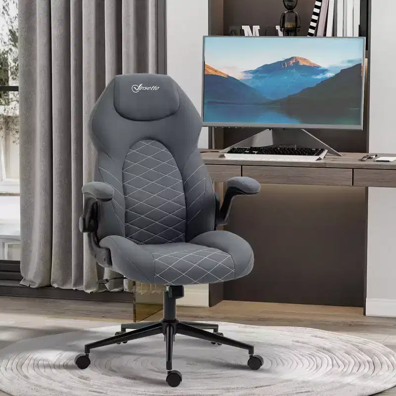 High-Back Ergonomic Office Chair with Wheels, Desk Chair with Flip Up Armrests and Adjustable Height, Comfy Chair for Study, Office, Gray