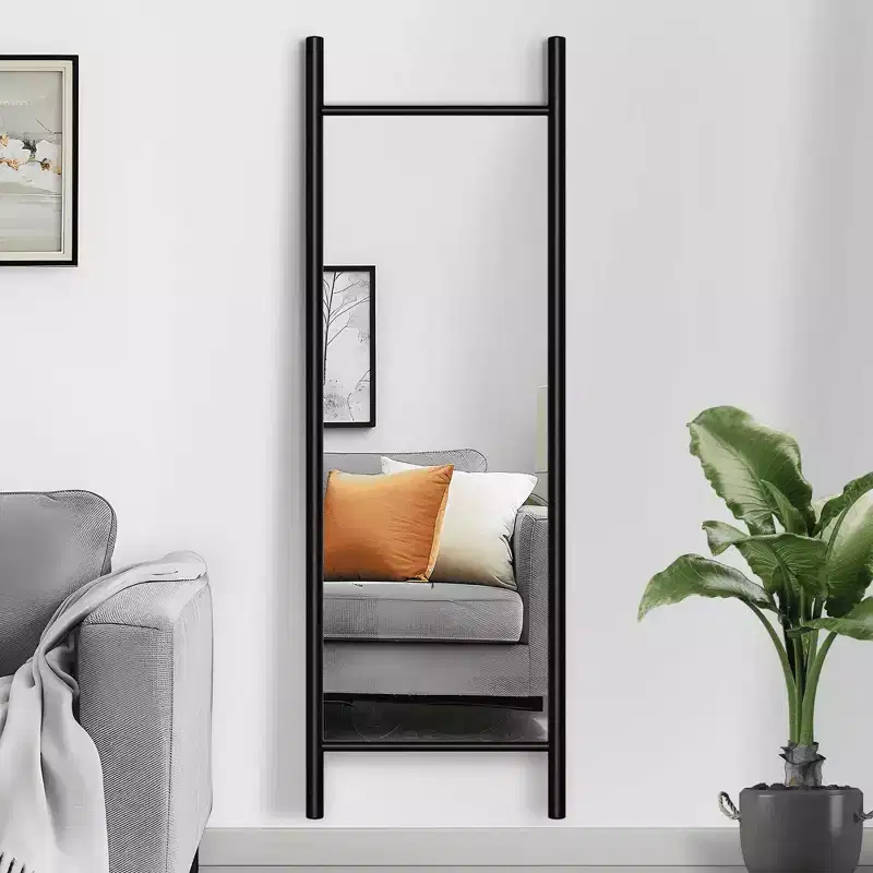 MAYEERTY Full-Length Mirror Solid Wood Ladder Rectangle Walnut 63x24x1in No Stand