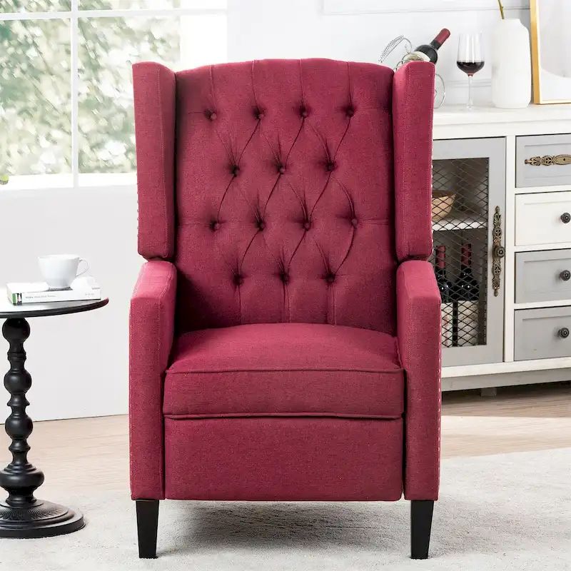 27 Wide Upholstered Manual Recliner, Wing Sofa Chair with Wood Legs