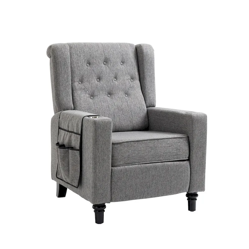 Button Tufted Wingback Push-Back Fabric Recliner Chair with Footrest