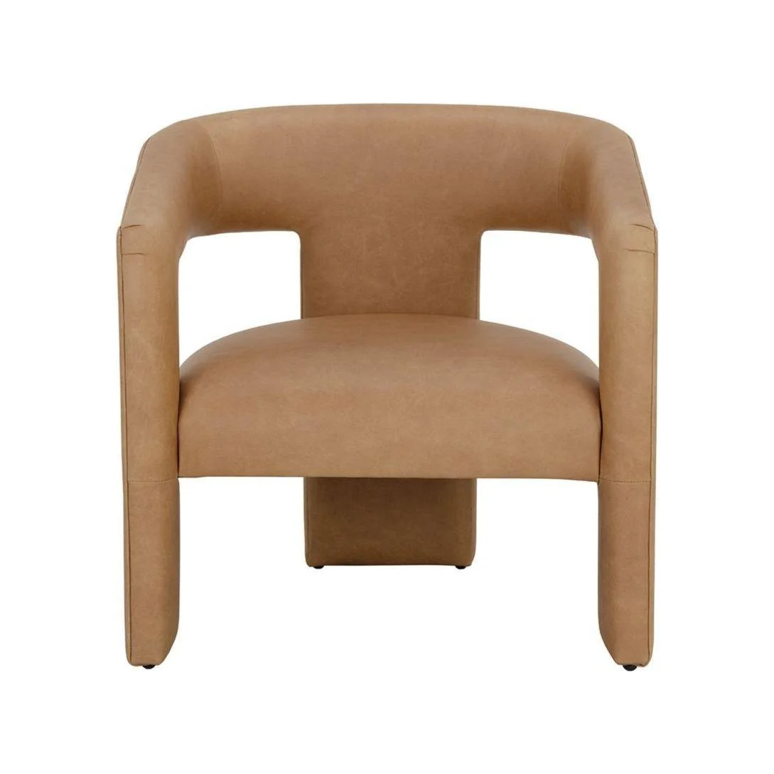 Sculptural Sesame Leather Lounge Chair with Wide Seat & Rounded Back for Living Room