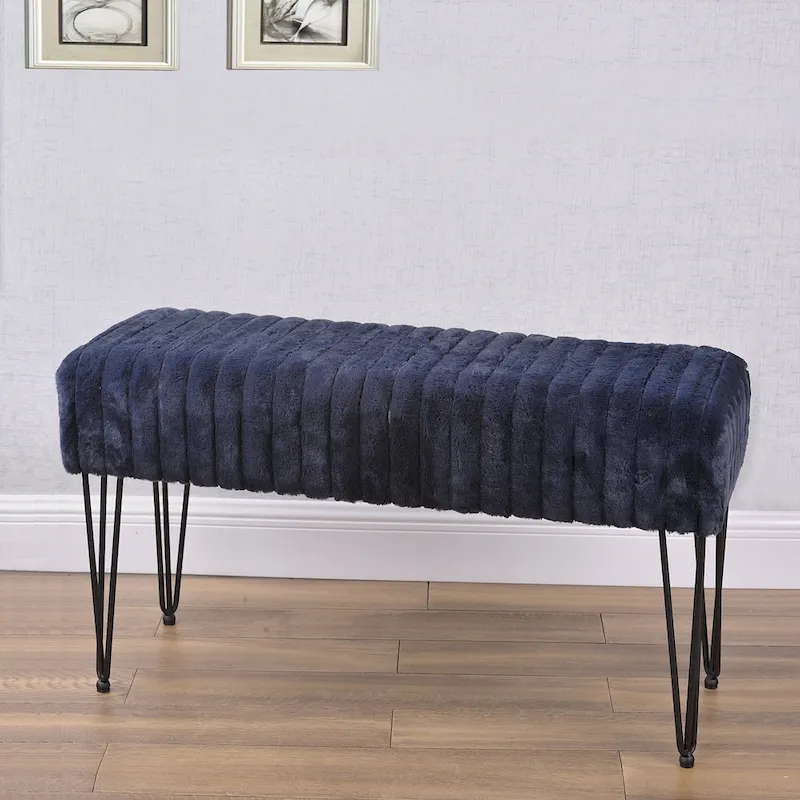 Faux Fur Ottoman Bench, Striped, 1-Person