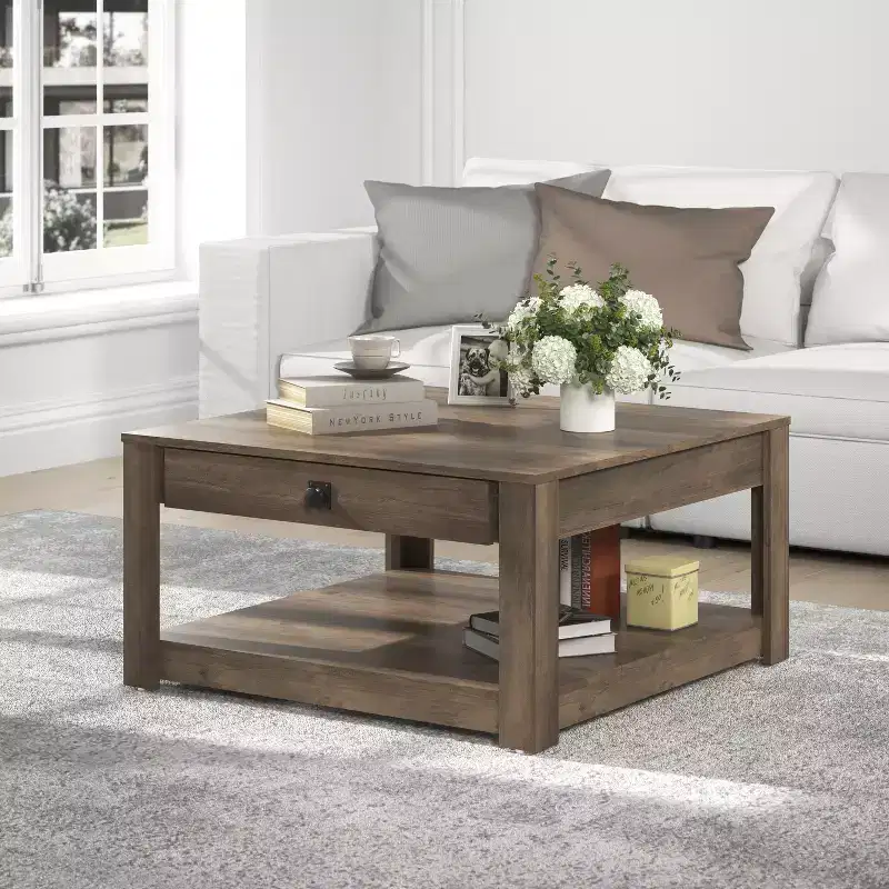 Galano Philia Coffee Table With Drawer - Knotty Oak