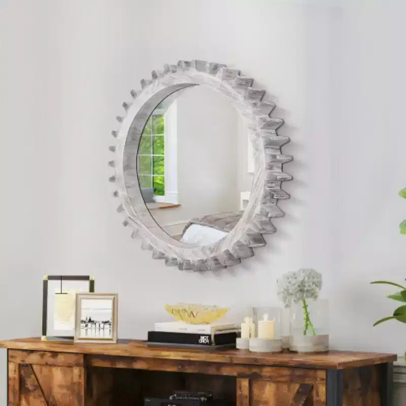 17-Inch Round Gear-Shaped Decorative Wall Mirror