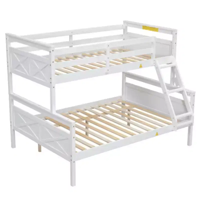 White Twin over Full Bunk Bed with Ladder and Safety Guardrail